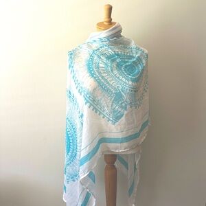 Mud Pie Aqua Blue Nautilus Shell Blanket Scarf